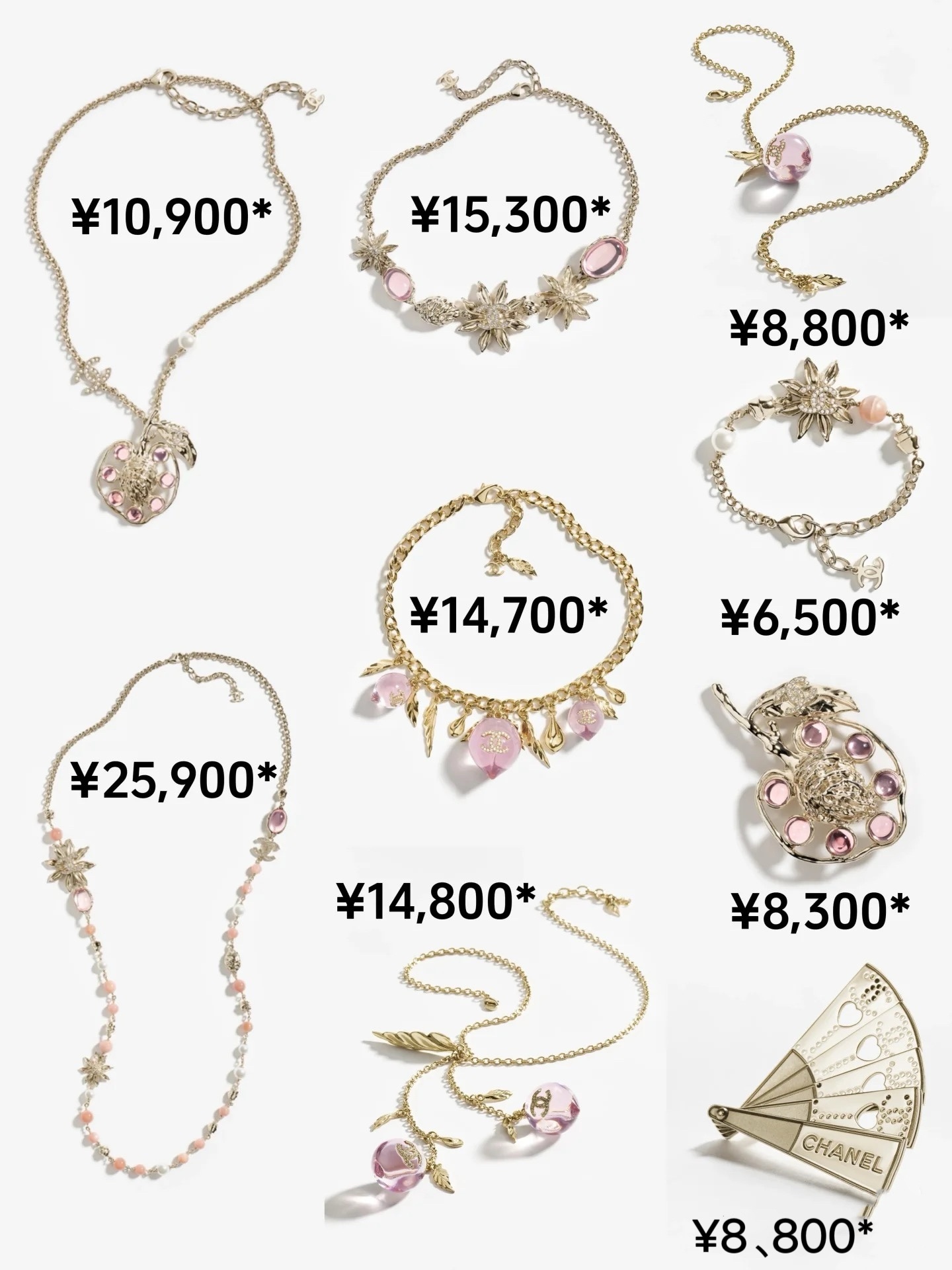 Luxury Gold-Tone Pink Crystal Fruit & Floral Jewelry Collection