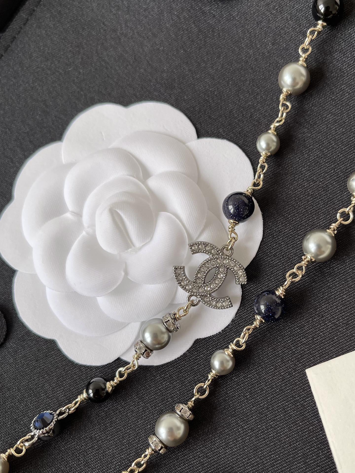 Chanel Silver Pearl CC Necklace & Crystal Butterfly Stud Earrings