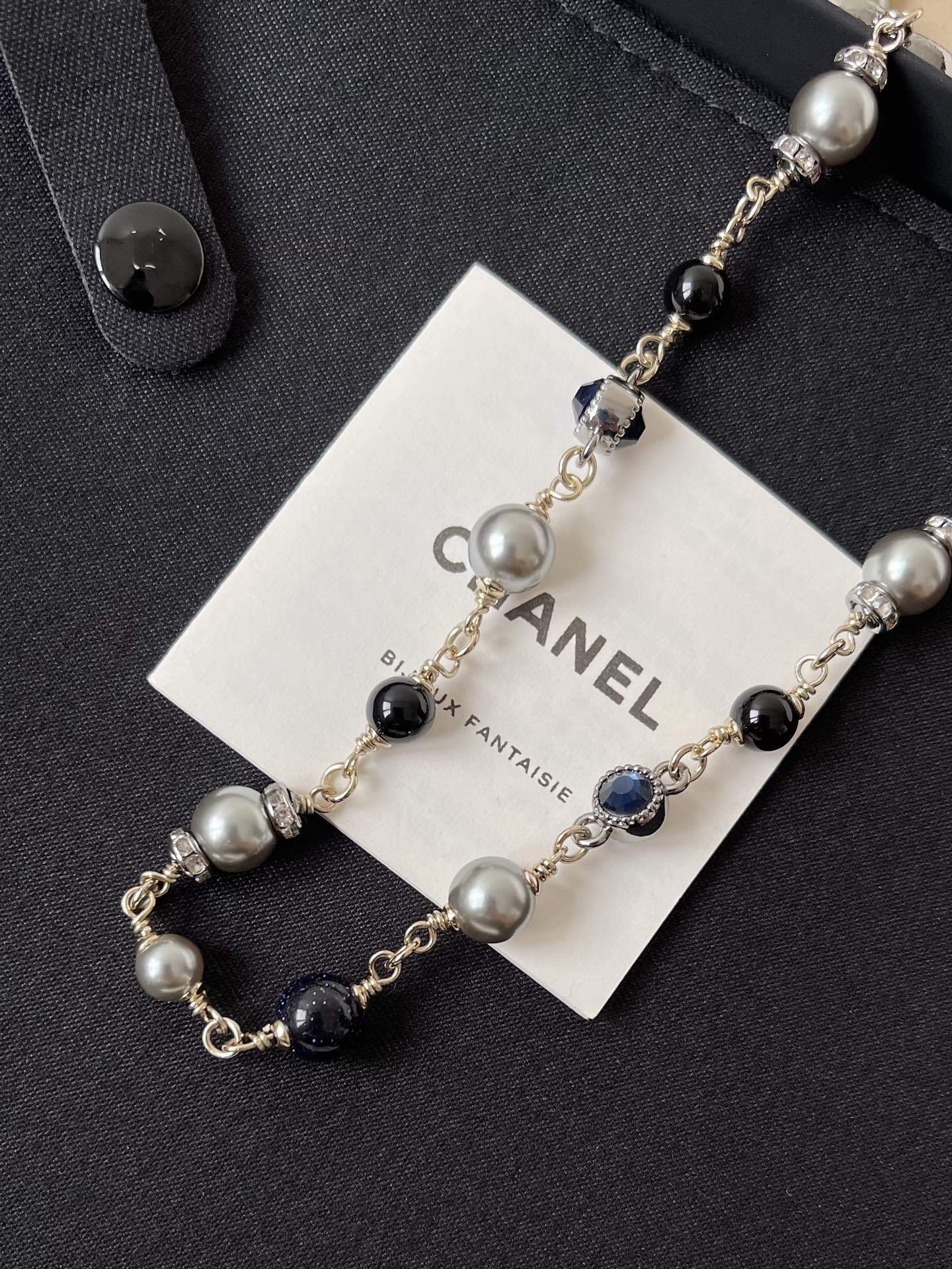 Chanel Silver Pearl CC Necklace & Crystal Butterfly Stud Earrings