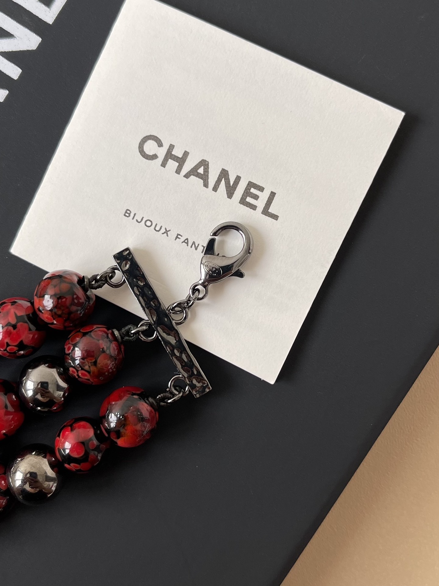 Luxury Chanel Red Bead Multi-Strand Choker with Crystal CC Pendant