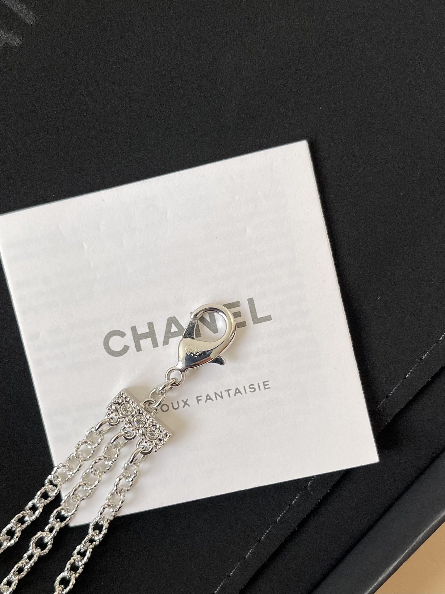 Luxury CC Logo Multi-Layer Long Necklace with Crystals - Silver