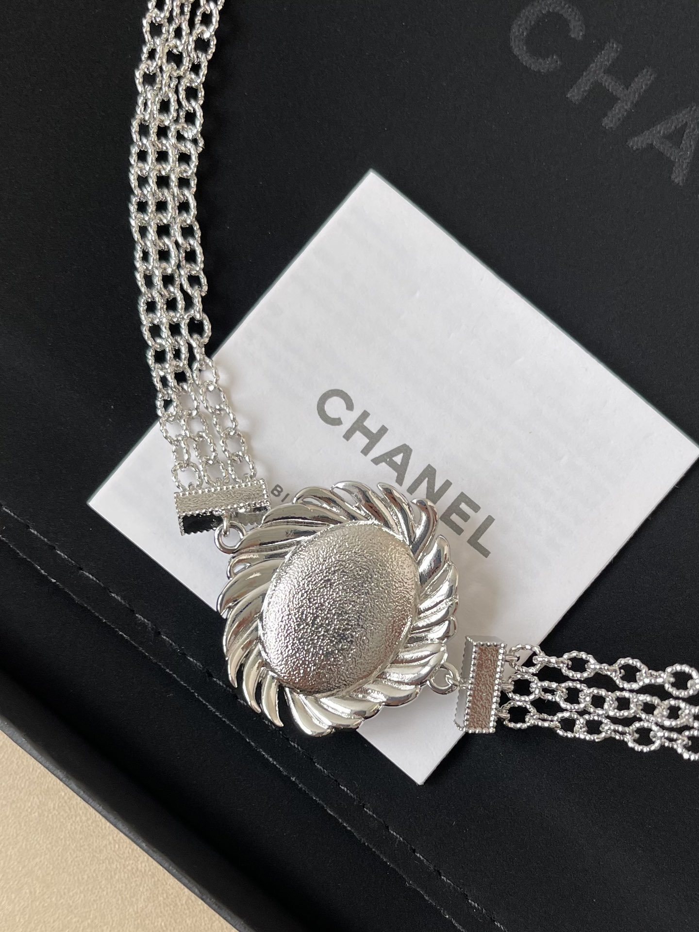 Elegant Crystal Double C Medallion Choker - Silver Triple Chain