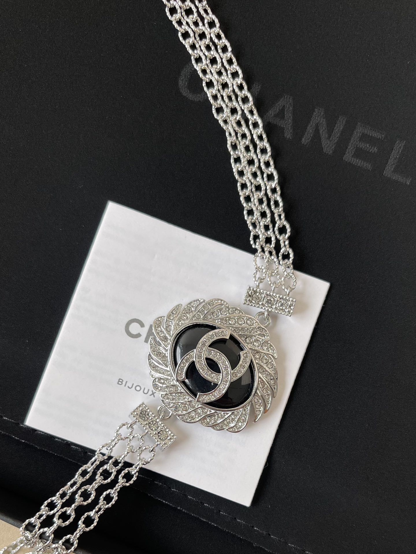 Elegant Crystal Double C Medallion Choker - Silver Triple Chain