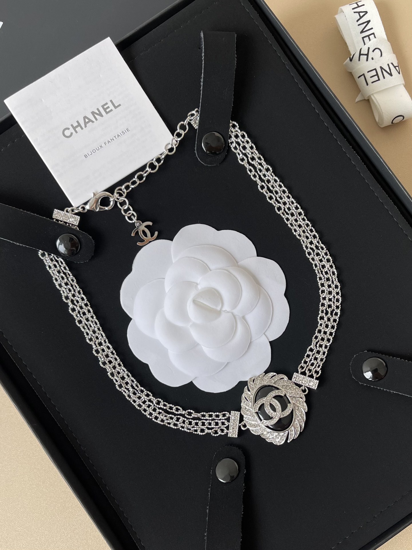 Elegant Crystal Double C Medallion Choker - Silver Triple Chain