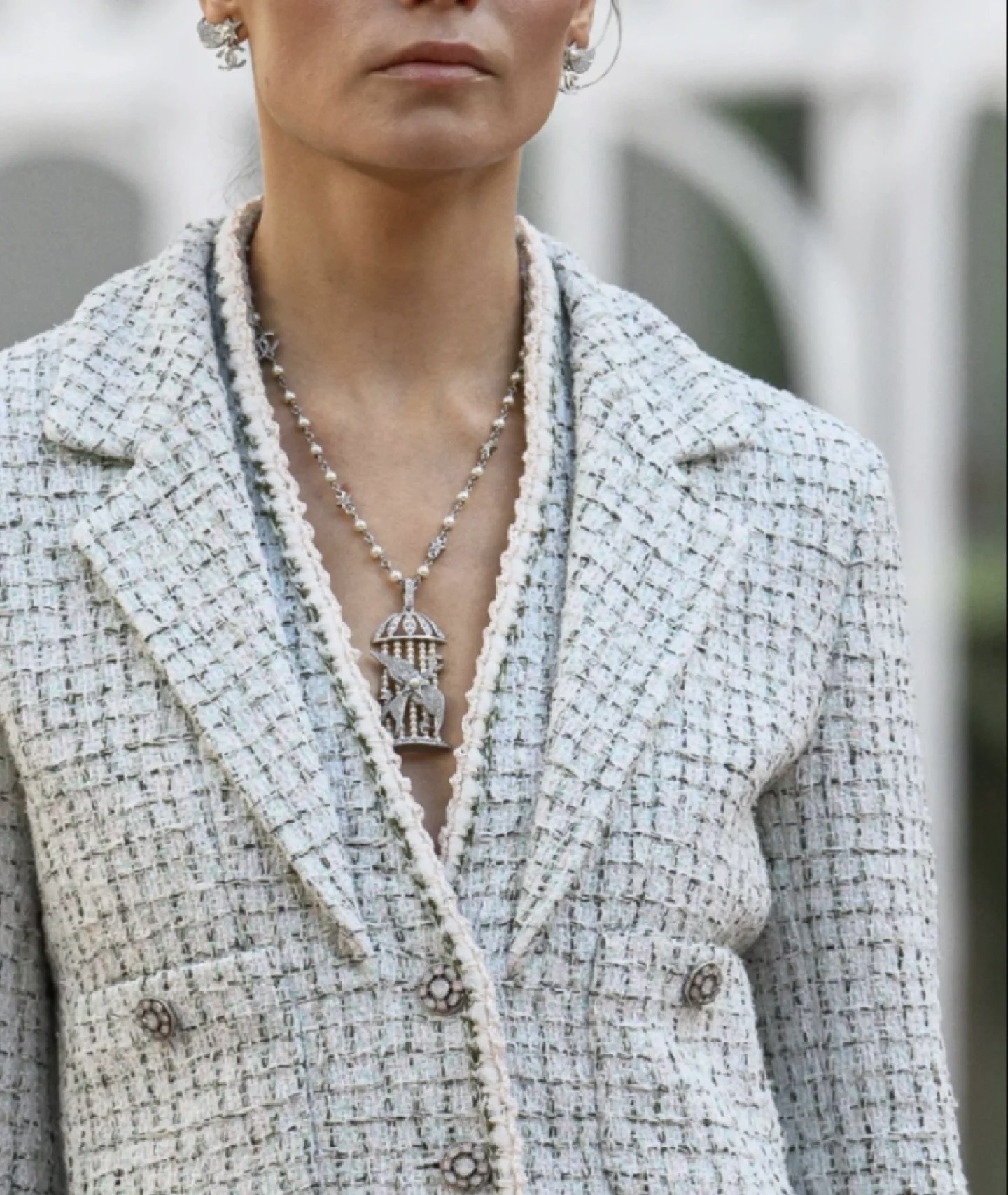 Luxury Birdcage Pearl Necklace with Crystal Stars and CC Pendant