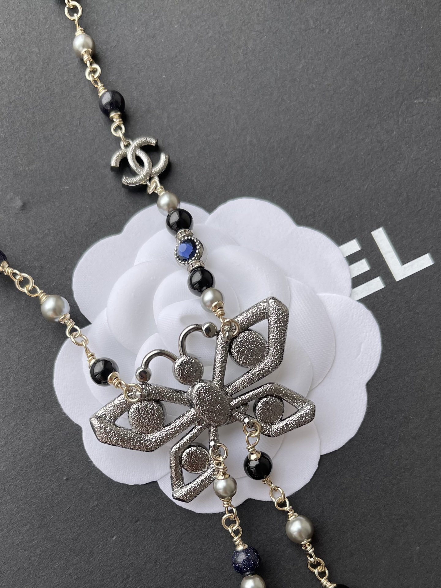 Chanel 2024/25 Butterfly Pearl & Rhinestone Long Necklace