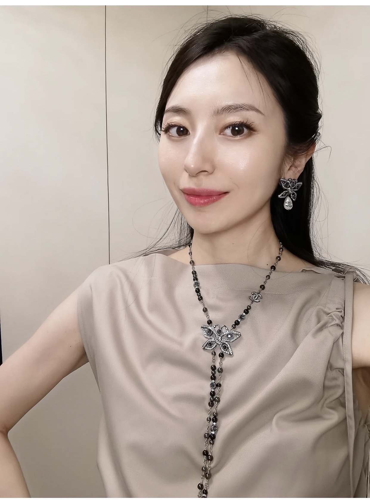 Chanel 2024/25 Butterfly Pearl & Rhinestone Long Necklace