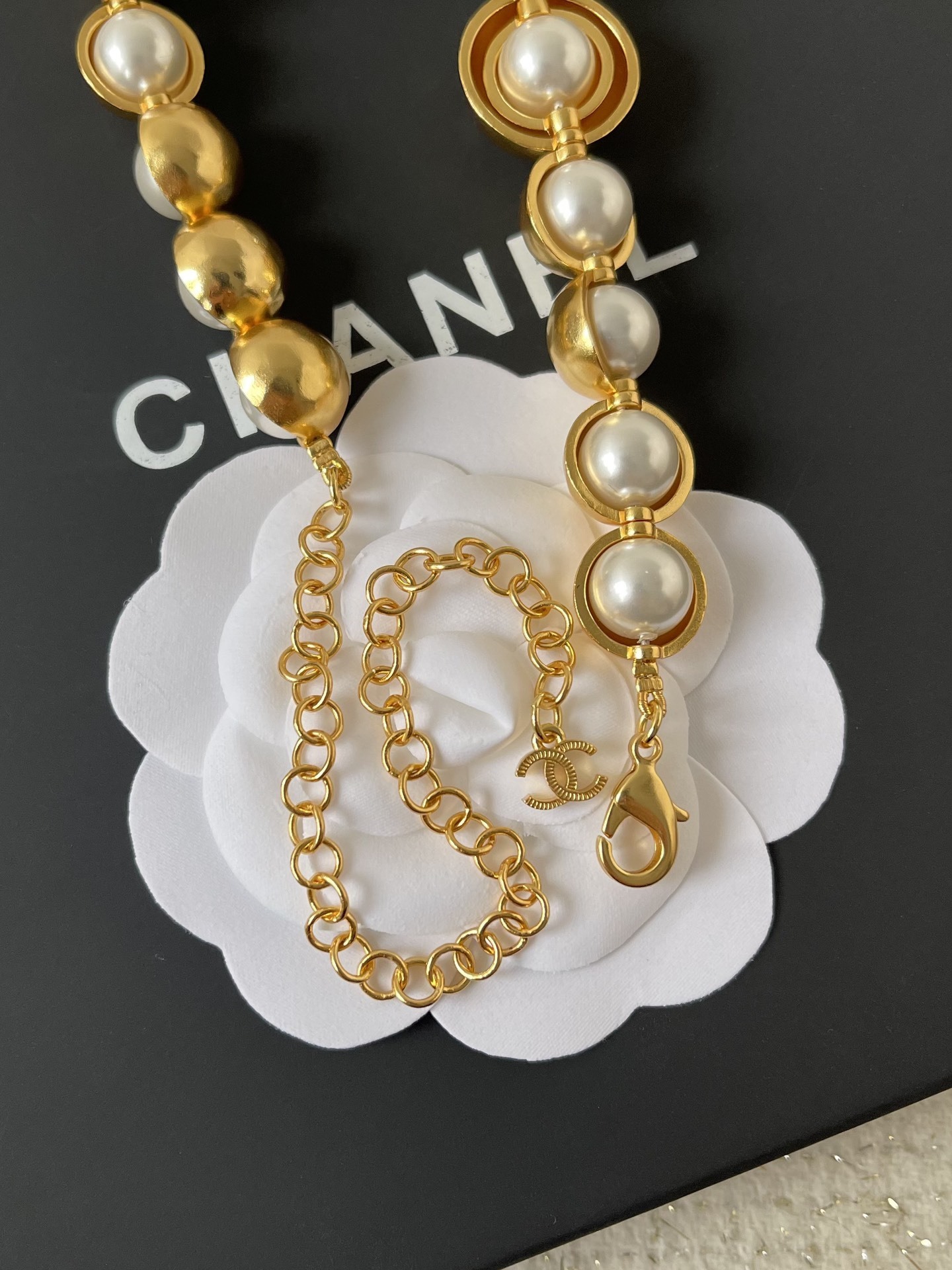Chanel 2024/25 Gold Tone Metal & Faux Pearl Choker Necklace