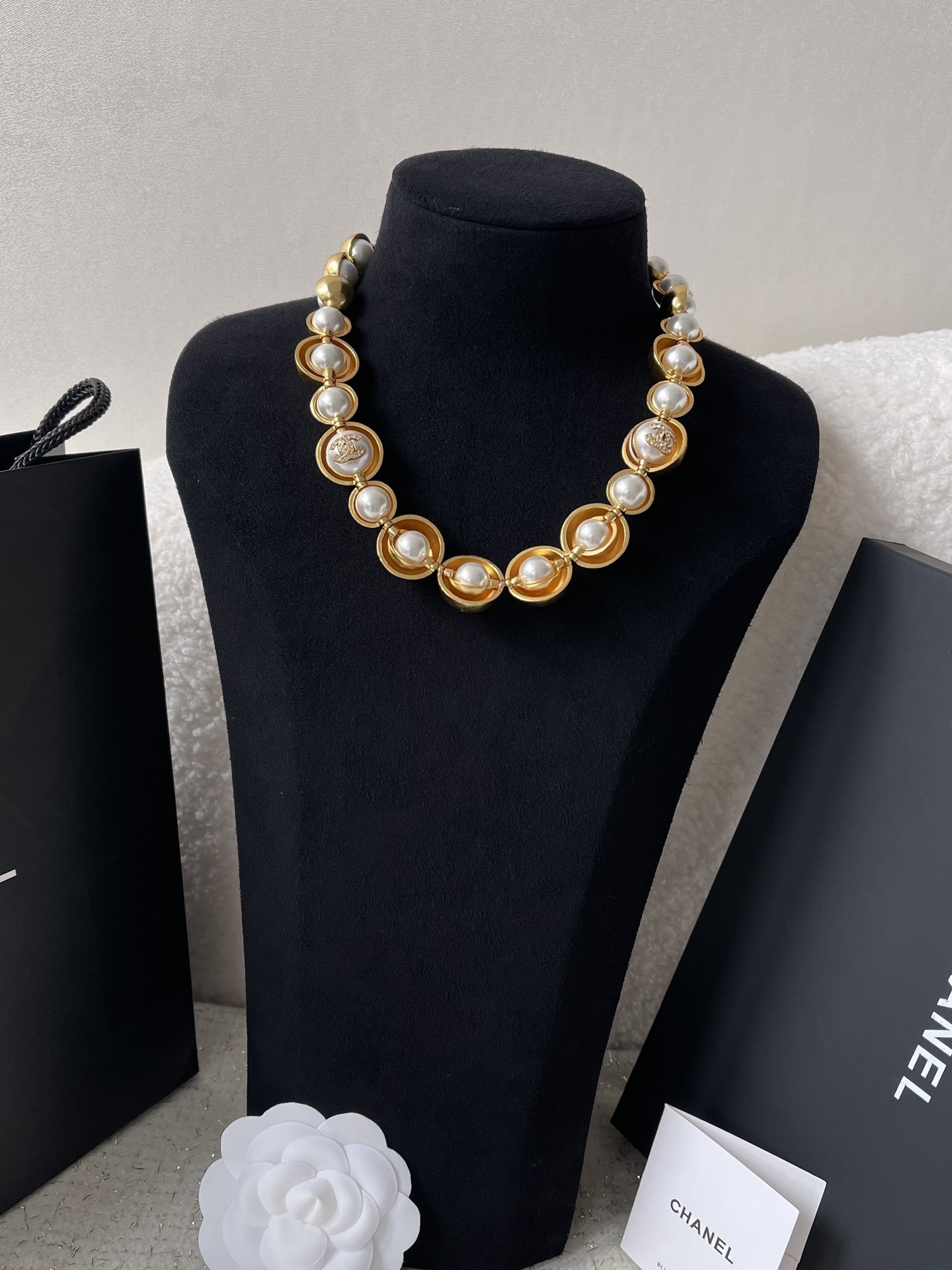 Chanel 2024/25 Gold Tone Metal & Faux Pearl Choker Necklace