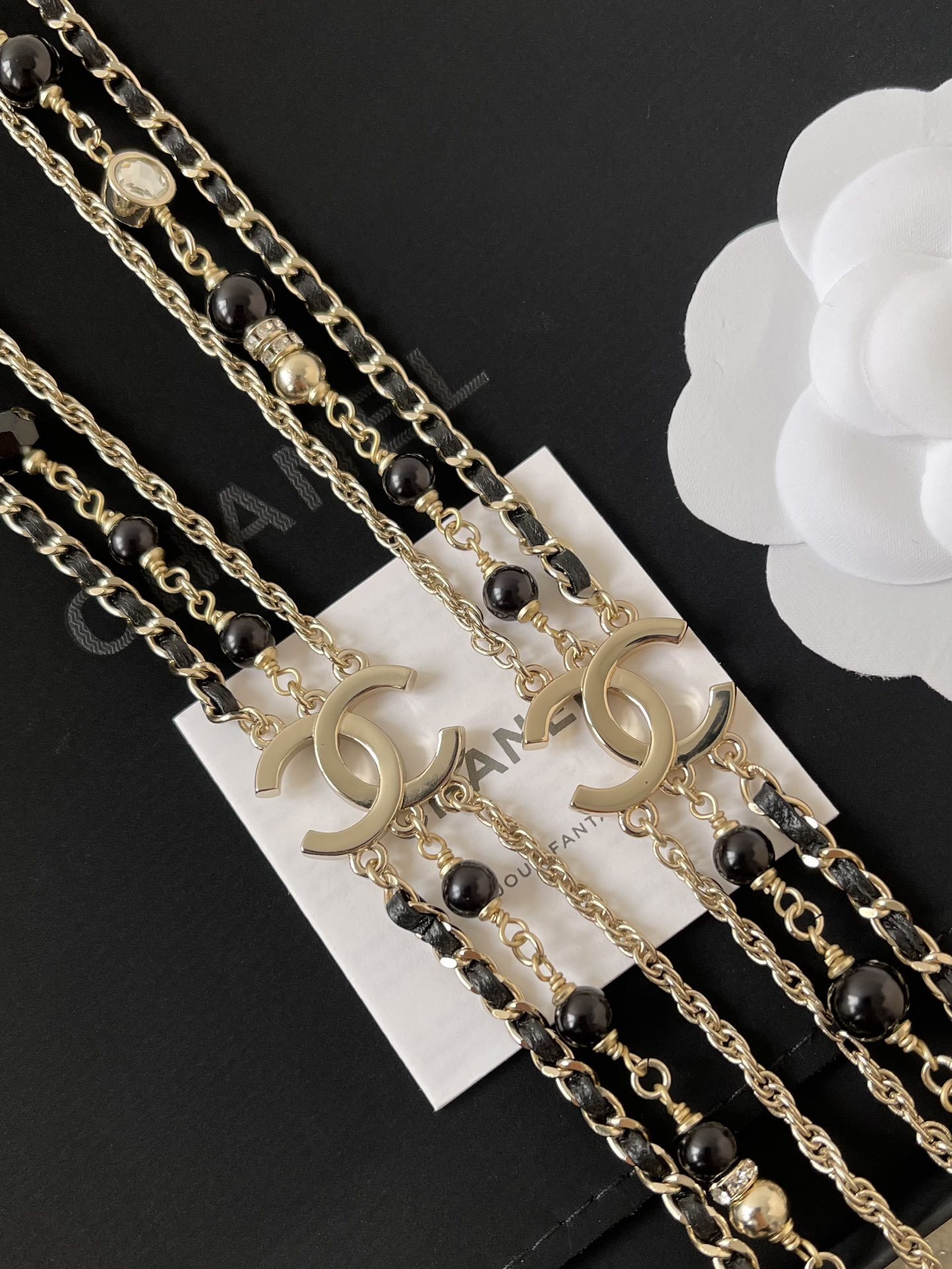 Luxury CC Logo Multi-Layer Long Necklace & Stud Earrings Set