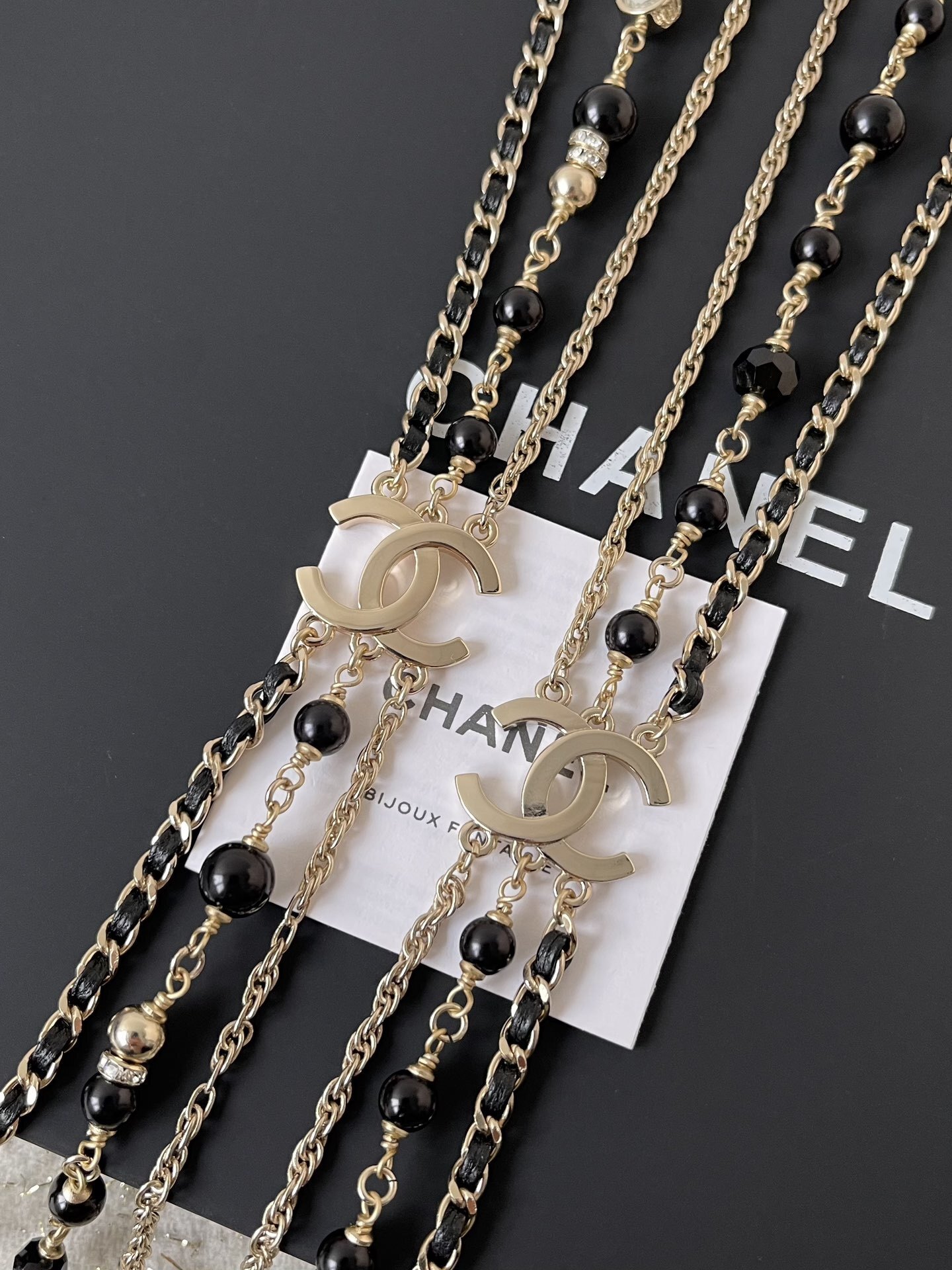 Luxury CC Logo Multi-Layer Long Necklace & Stud Earrings Set