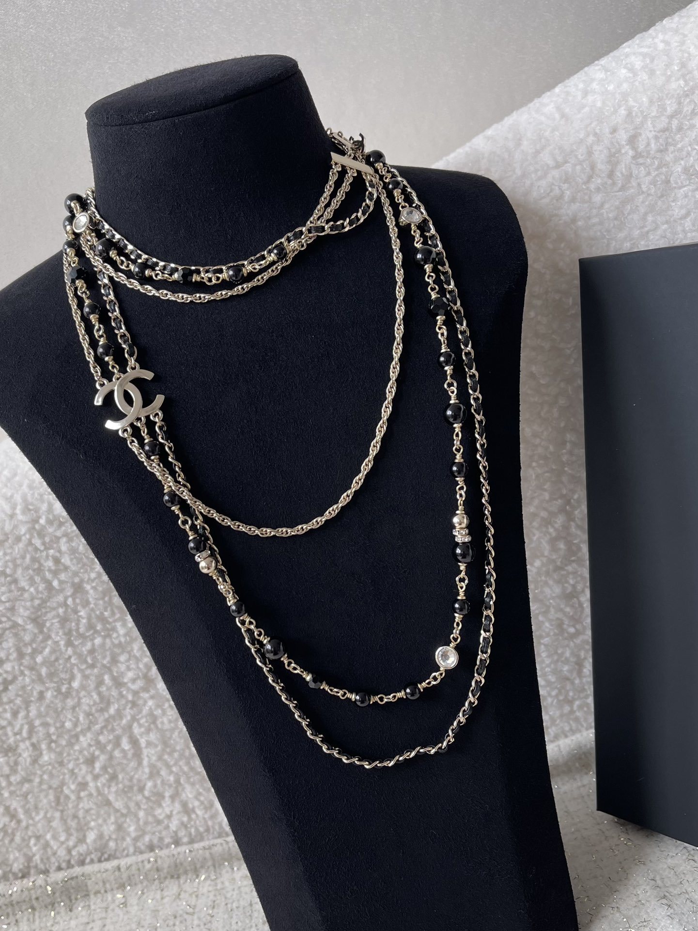 Luxury CC Logo Multi-Layer Long Necklace & Stud Earrings Set