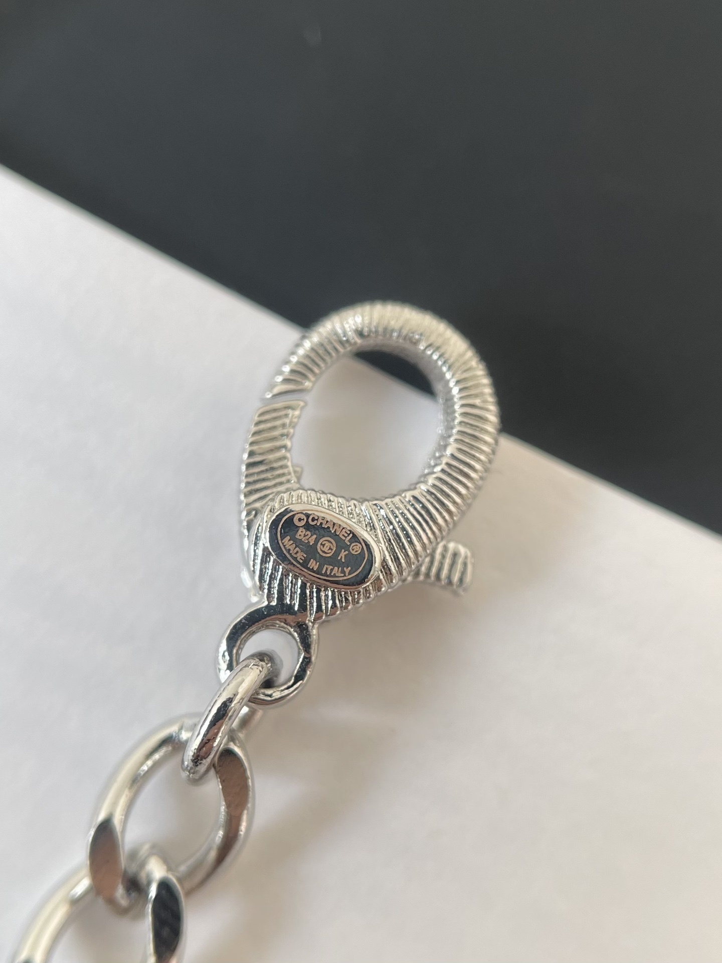 Luxury CC Logo Long Pearl Necklace with Crystals and Bows - Silver