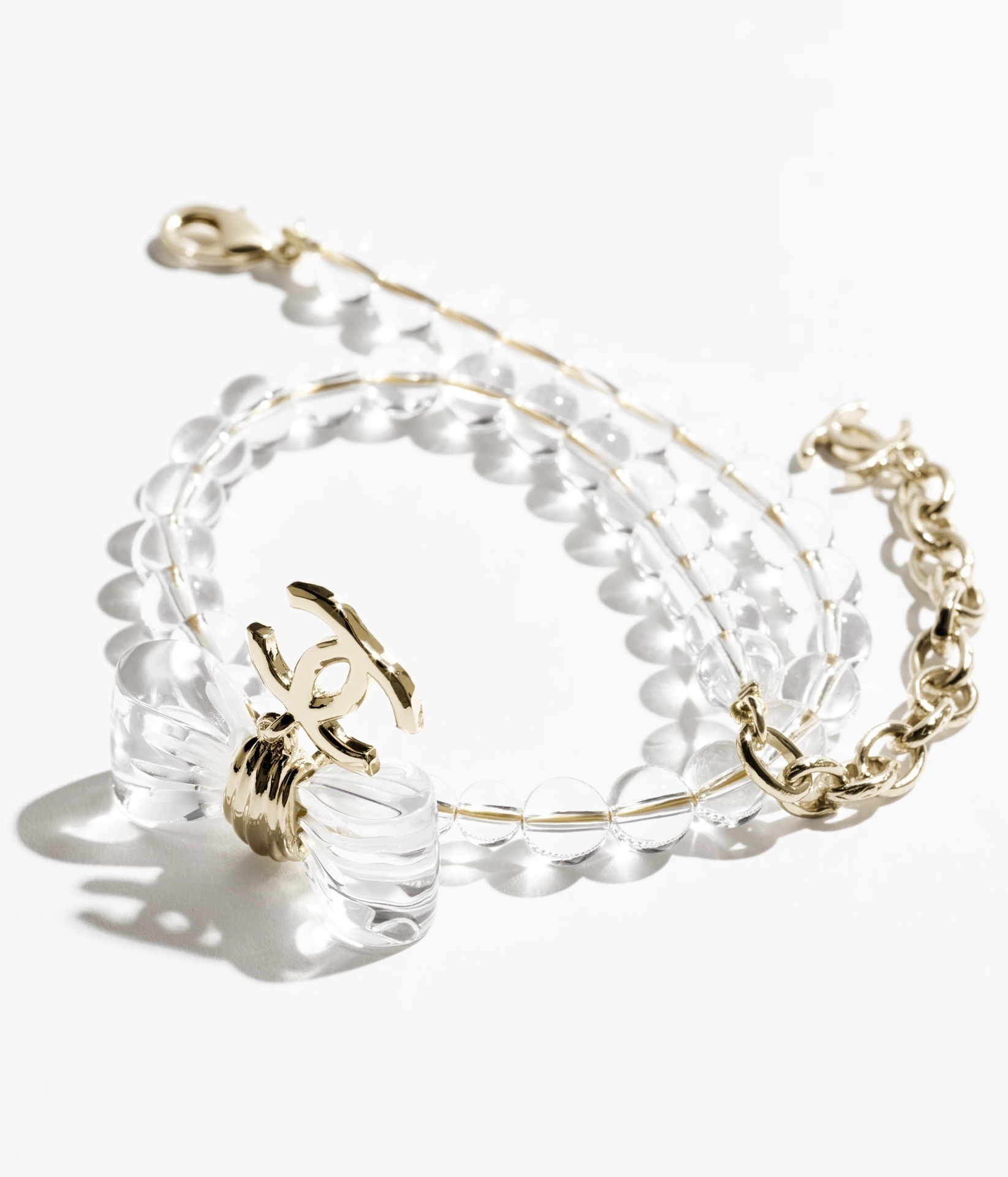 Chanel 2025 SS Pre-Collection Clear Bead Bow Necklace with CC Logo