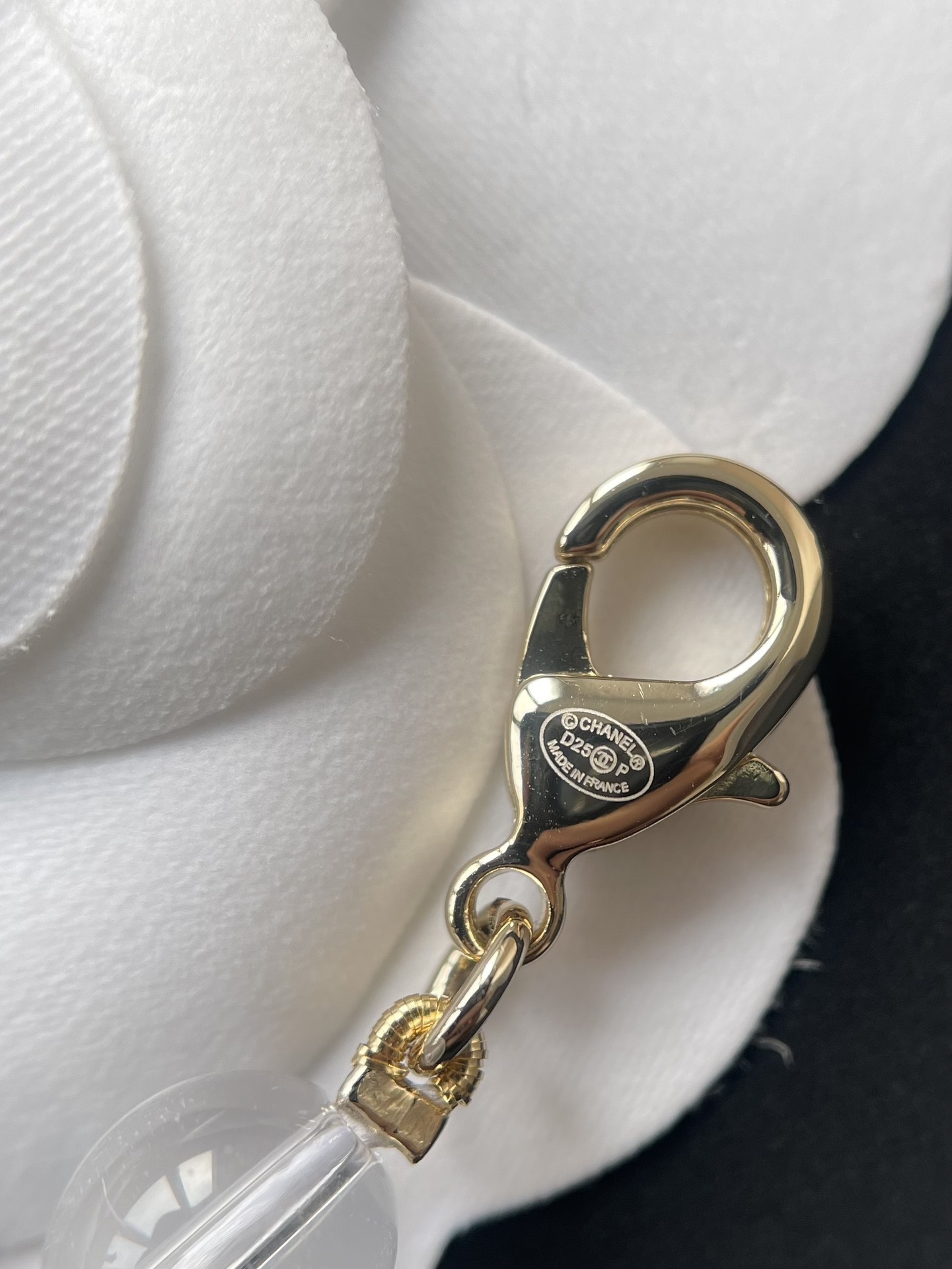 Luxury Chanel Clear Beaded Long Necklace with CC Logo and Bows