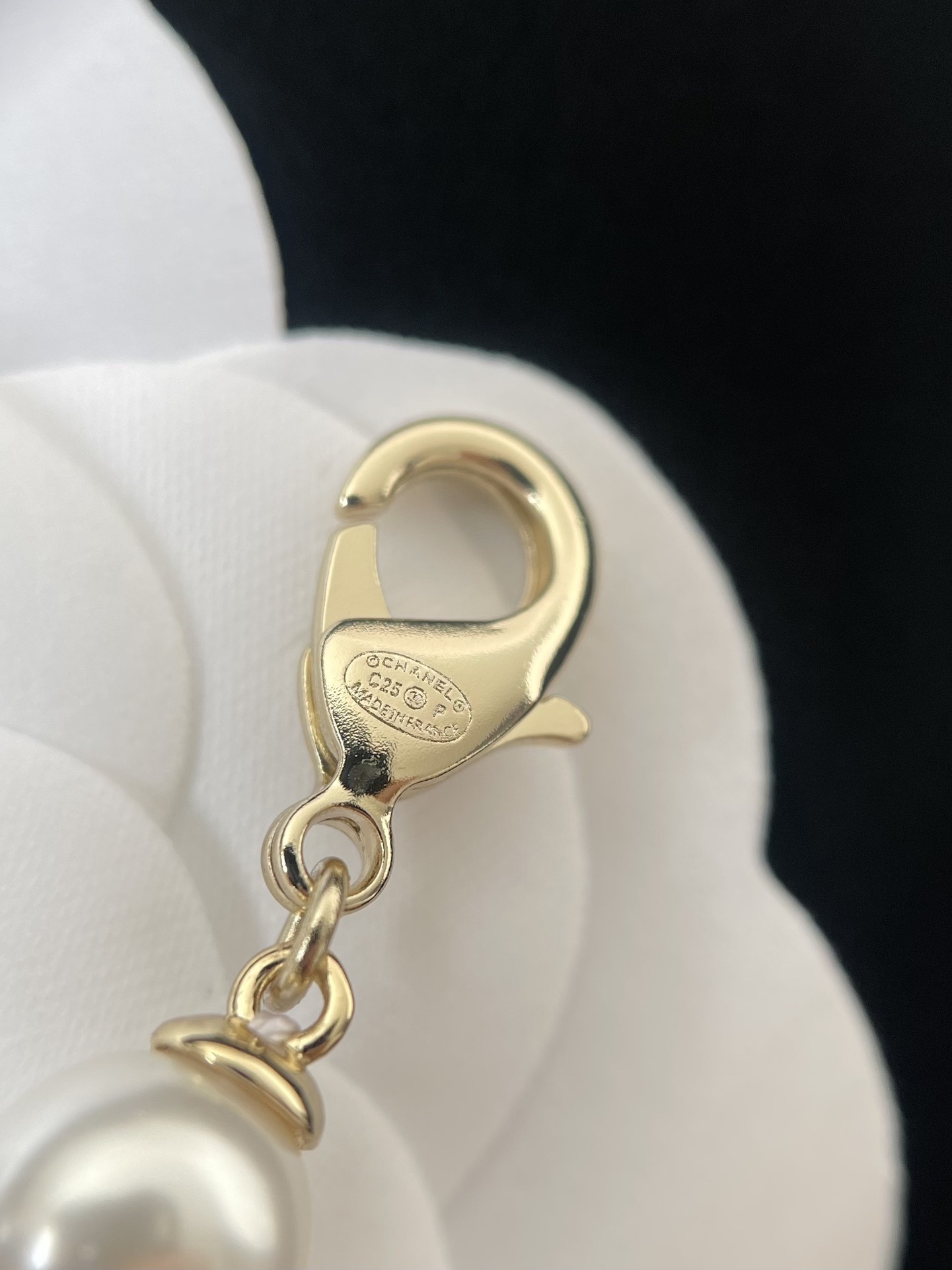 Chanel 2025 Cruise Long Pearl Necklace with Black Silk & CC Logo