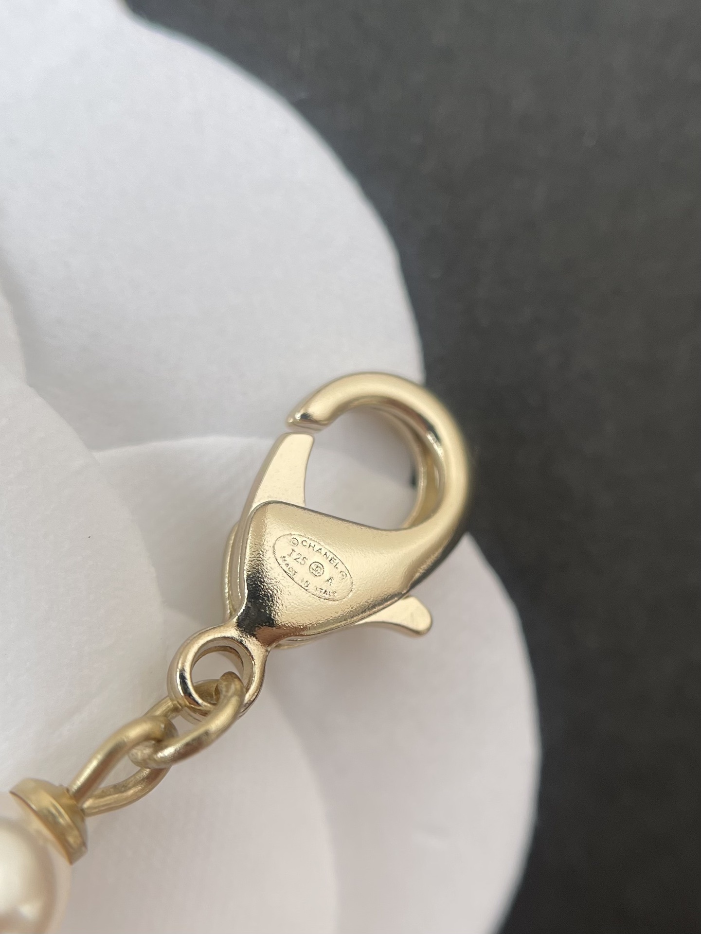 Chanel Gold Pearl Necklace with Crystal CC Logo & Cloud Charms