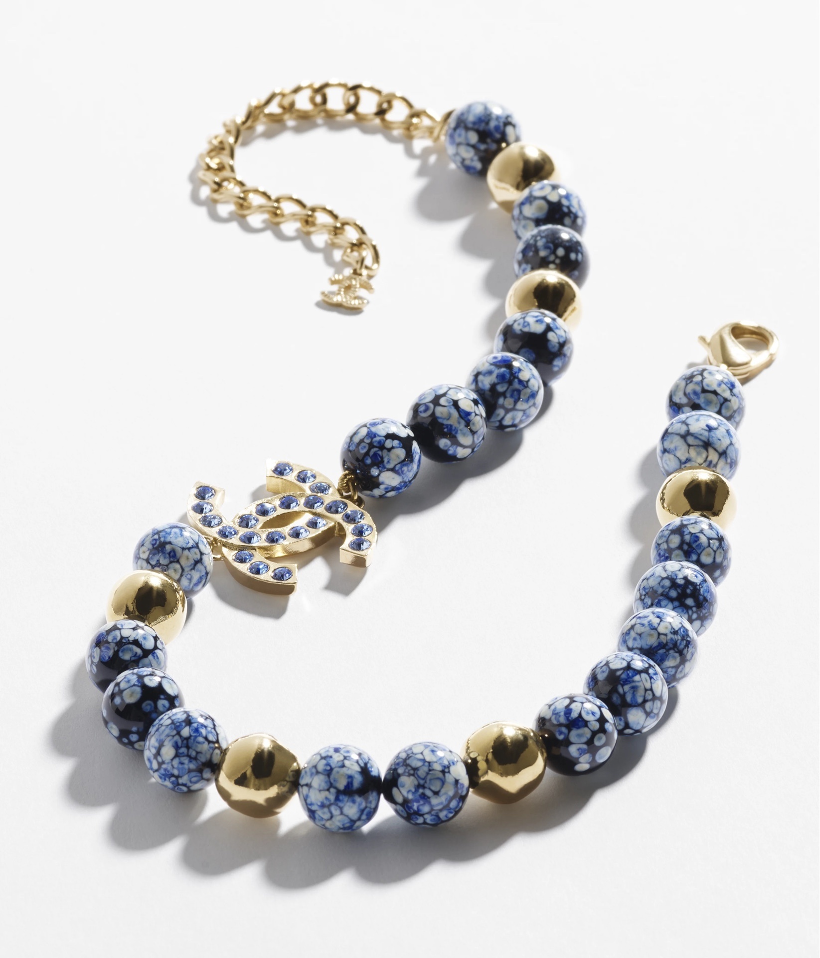Chanel 2024/25 Métiers d'Art Blue Glass Bead & Rhinestone CC Necklace