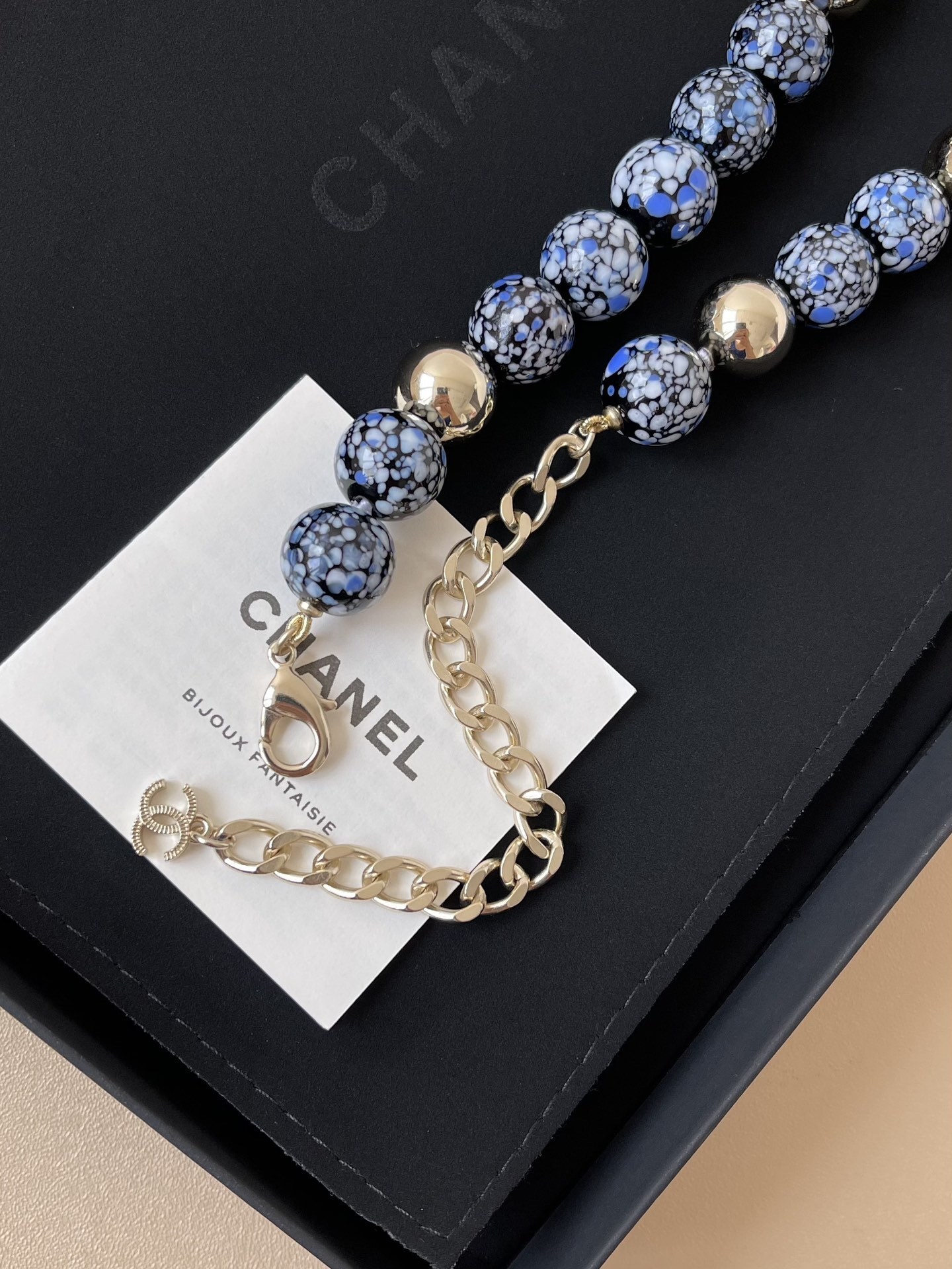 Chanel 2024/25 Métiers d'Art Blue Glass Bead & Rhinestone CC Necklace