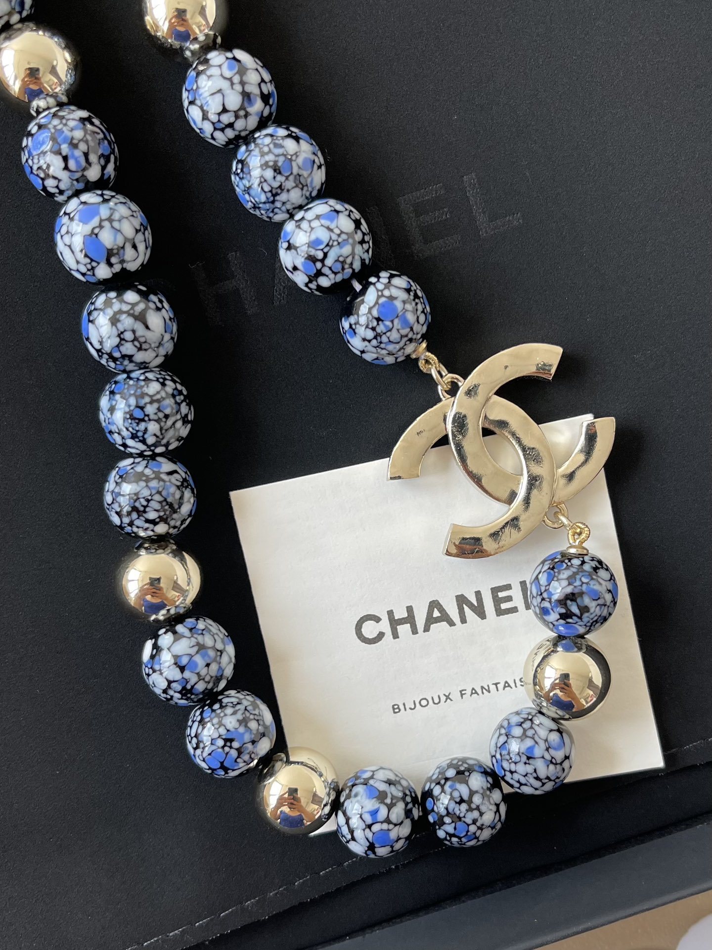 Chanel 2024/25 Métiers d'Art Blue Glass Bead & Rhinestone CC Necklace