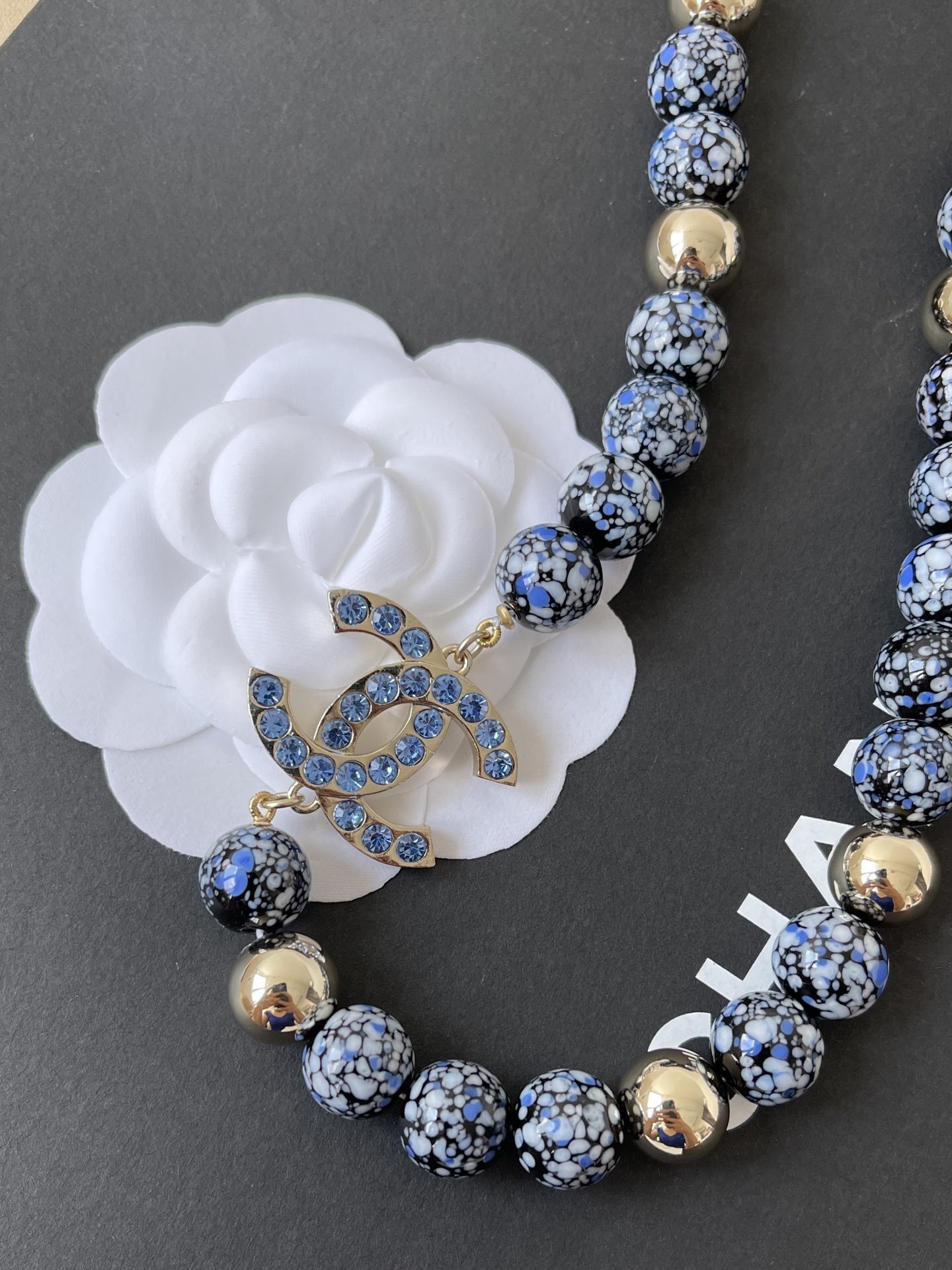 Chanel 2024/25 Métiers d'Art Blue Glass Bead & Rhinestone CC Necklace
