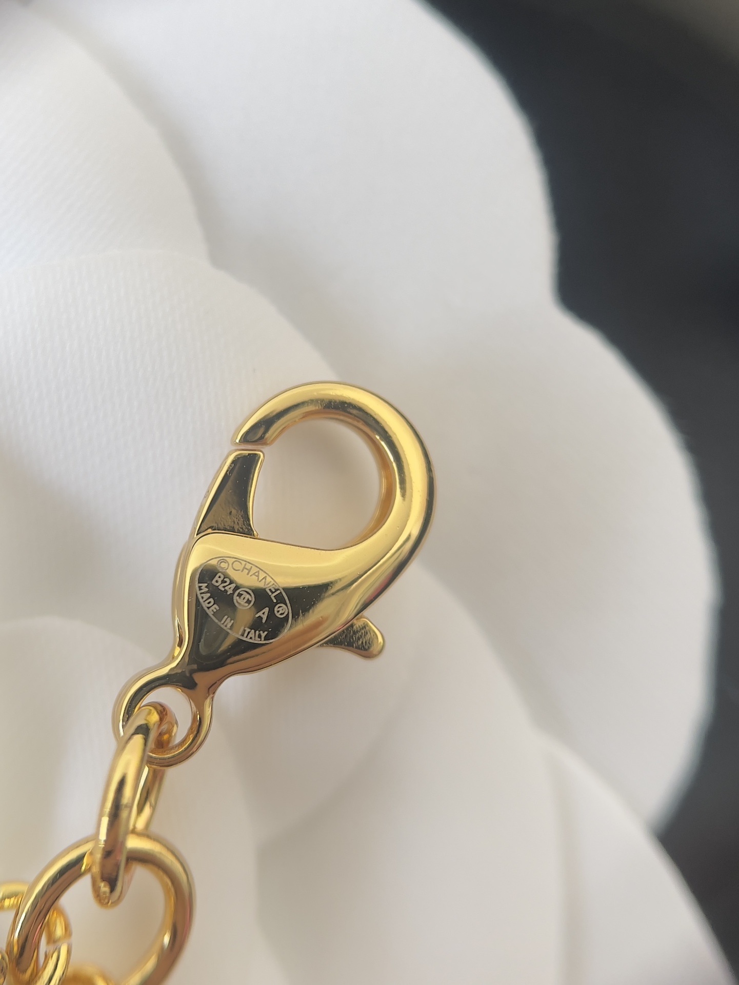 Chanel Double Strand Pearl Necklace with Gold Safety Pin CC Logo