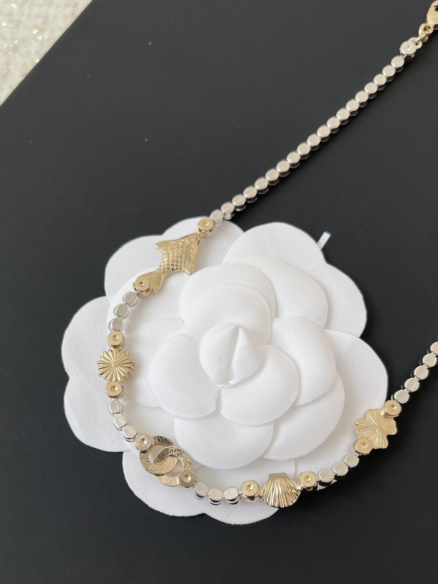 Luxury Crystal Choker Necklace with Designer Inspired Gold Charms