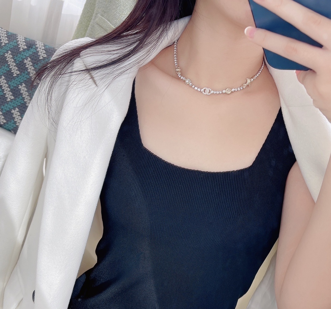 Luxury Crystal Choker Necklace with Designer Inspired Gold Charms