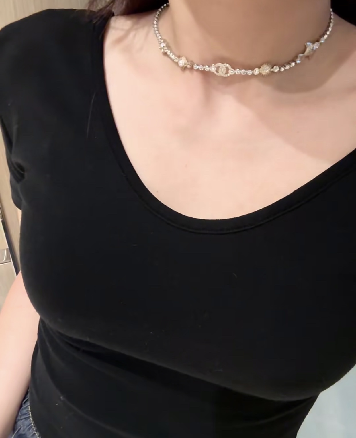 Luxury Crystal Choker Necklace with Designer Inspired Gold Charms