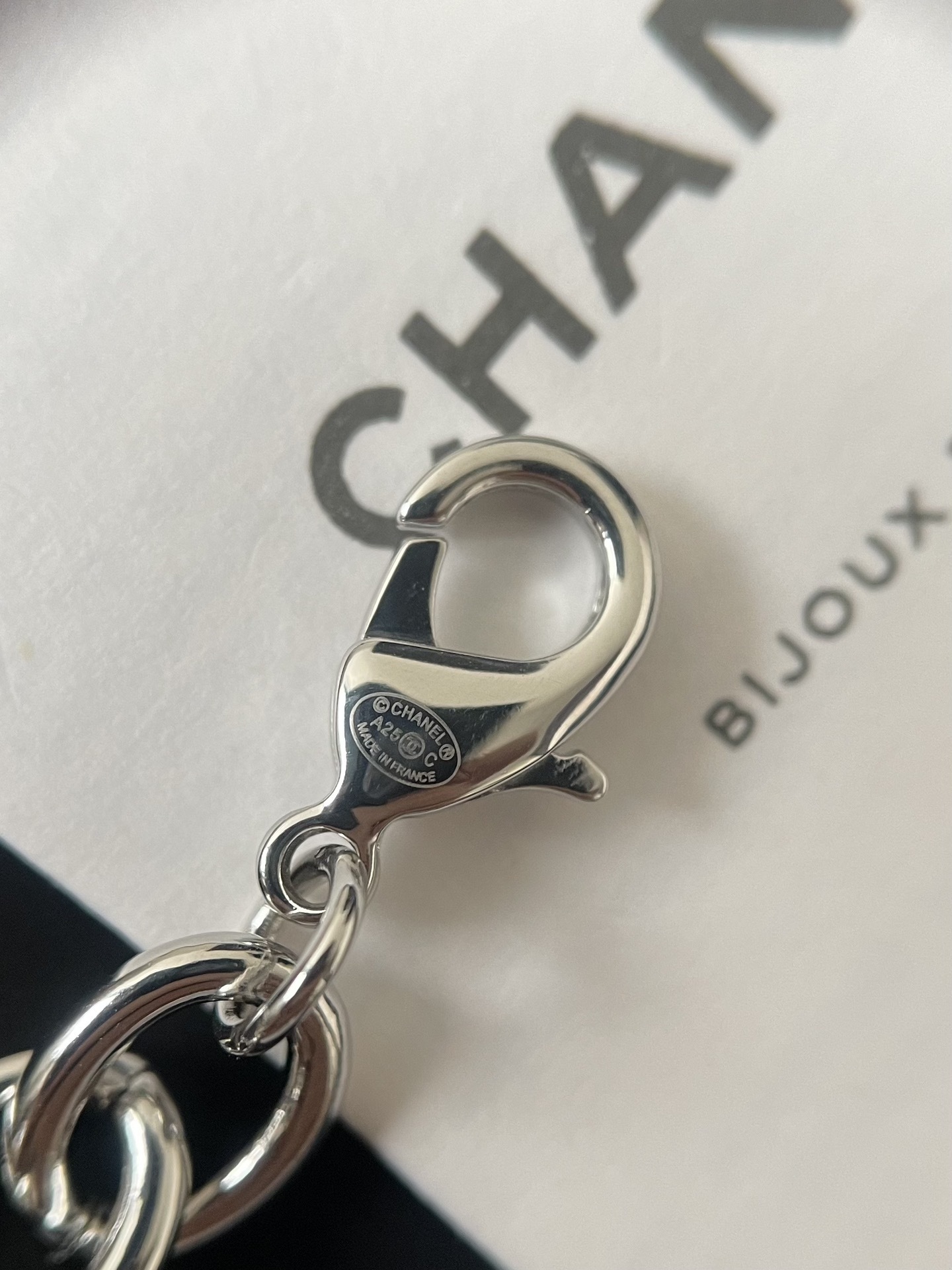 Chanel Cruise 2024/25 Silver Metal & Crystal CC Logo Chain Necklace