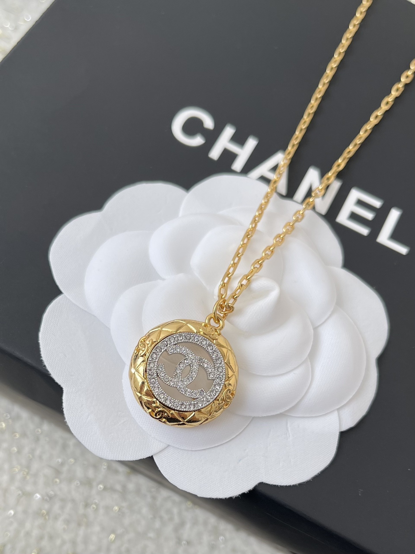 Elegant Gold Double C Crystal Necklace and Earrings Jewelry Set