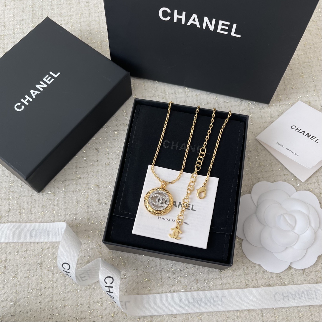 Elegant Gold Double C Crystal Necklace and Earrings Jewelry Set