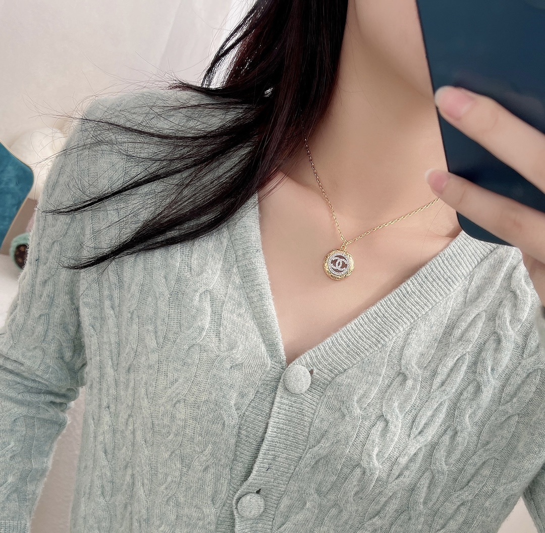 Elegant Gold Double C Crystal Necklace and Earrings Jewelry Set