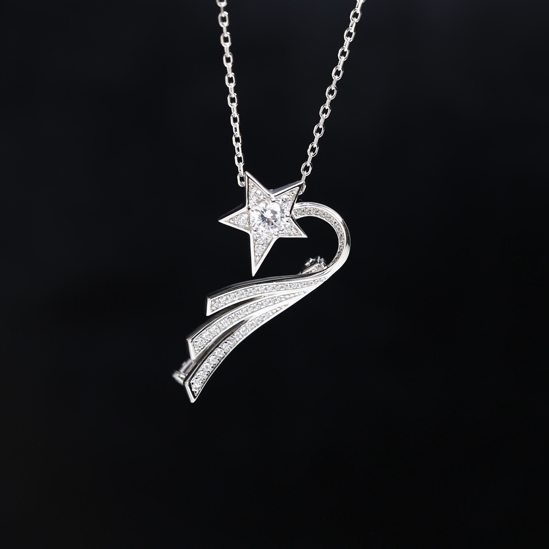 Elegant Shooting Star Jewelry Set - Necklace, Earrings & Brooch