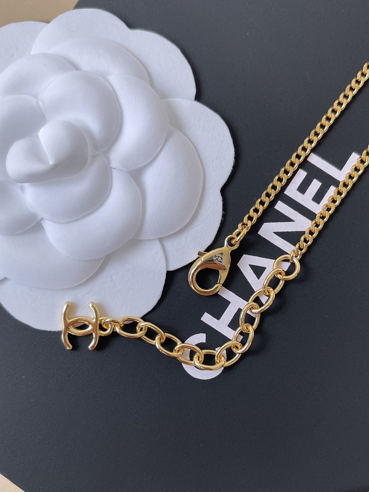 Chanel Luxury Gold & Black Heart Crystal CC Necklace & Earrings Set