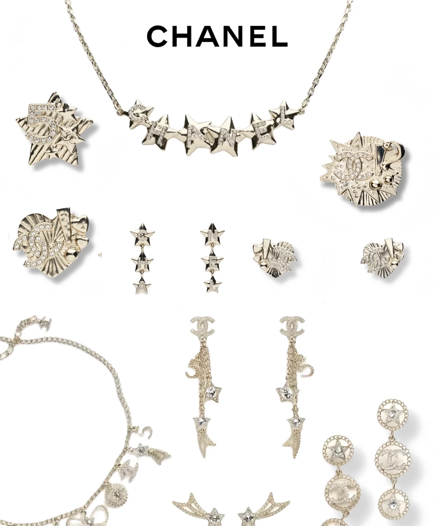Chanel Star Lettering Necklace & Crystal CC Logo Jewelry Collection