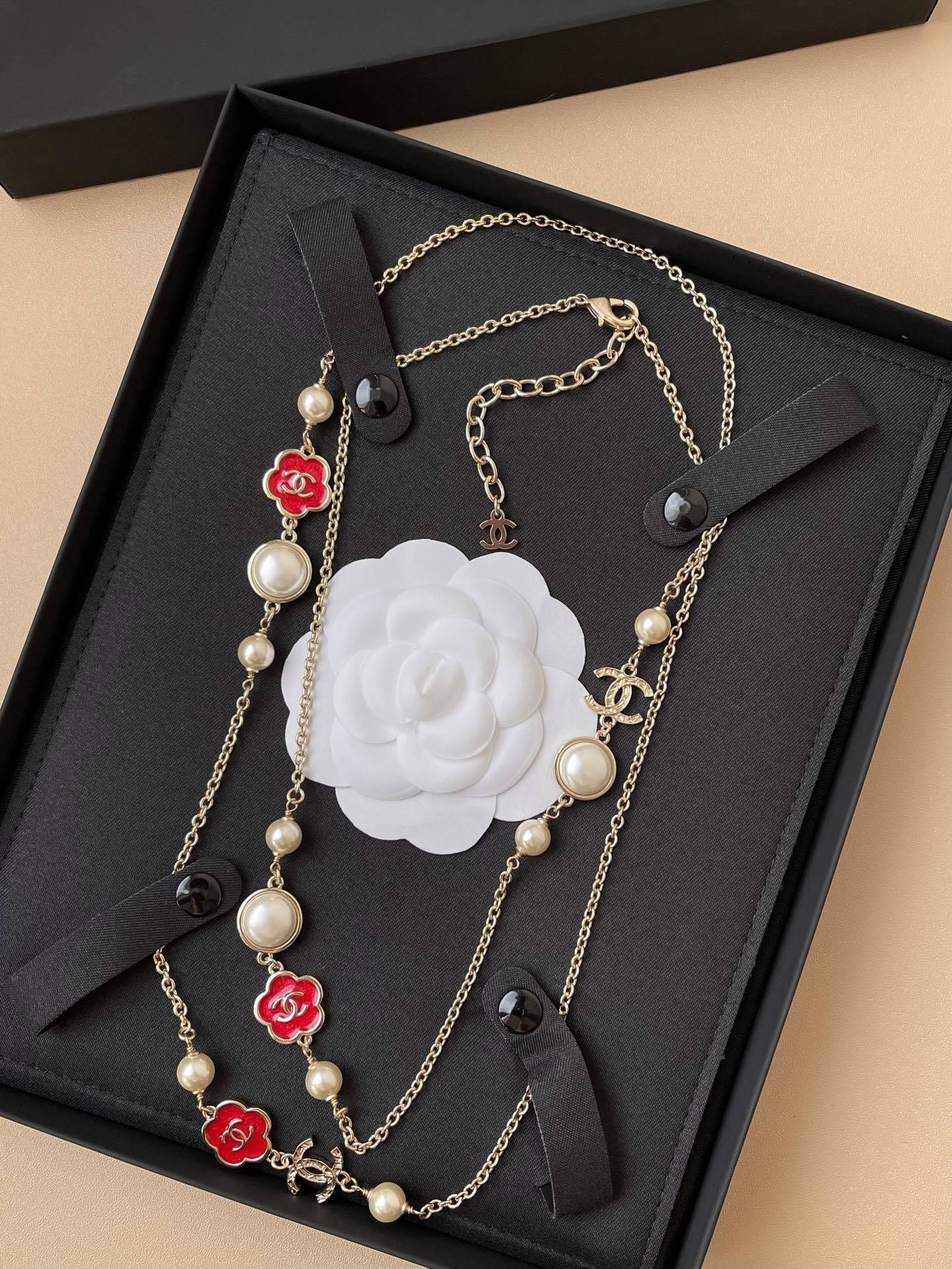 Chanel 2024/25 Metiers d'Art Long Necklace - Gold, Pearl & Camellia