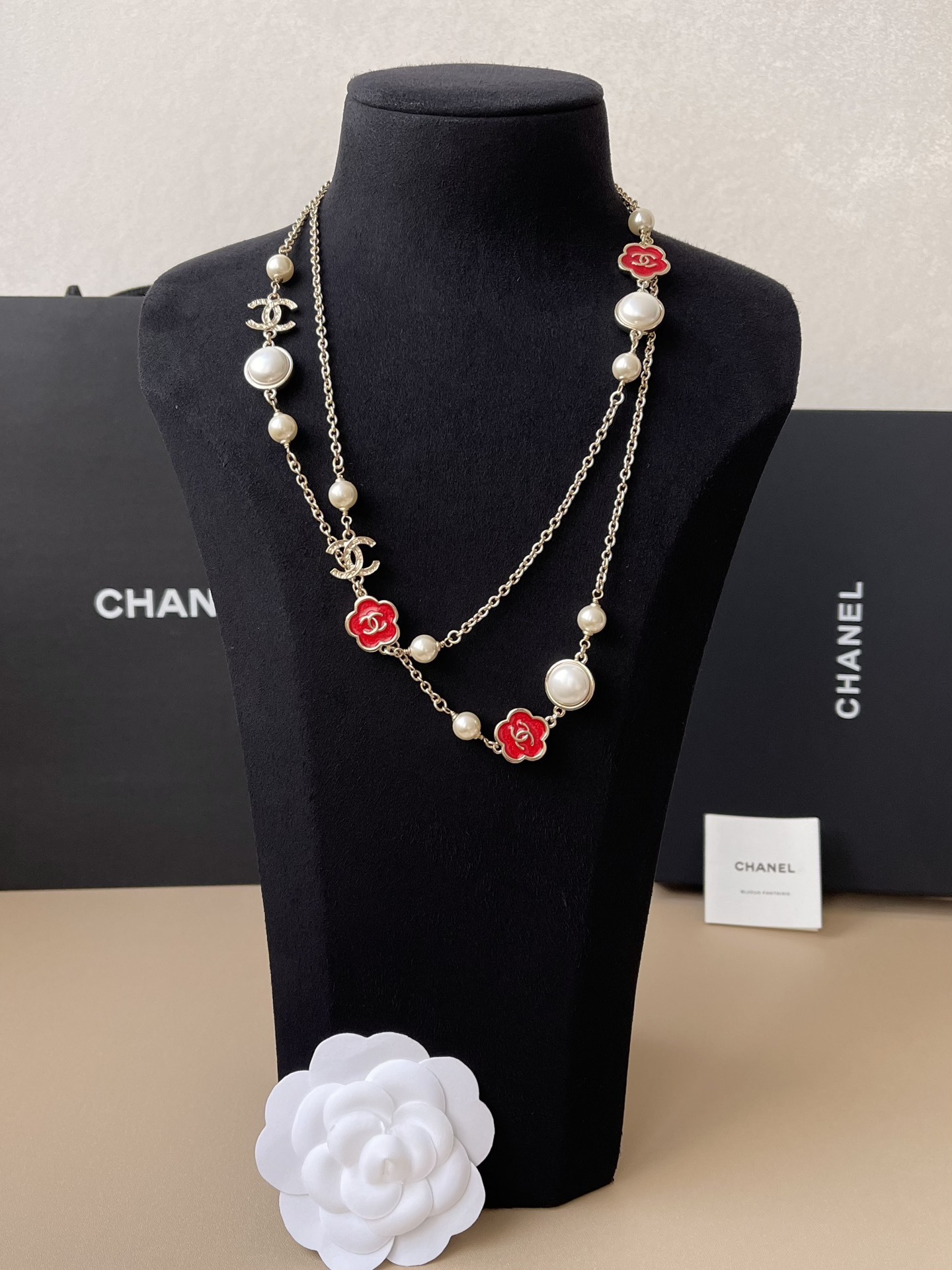 Chanel 2024/25 Metiers d'Art Long Necklace - Gold, Pearl & Camellia
