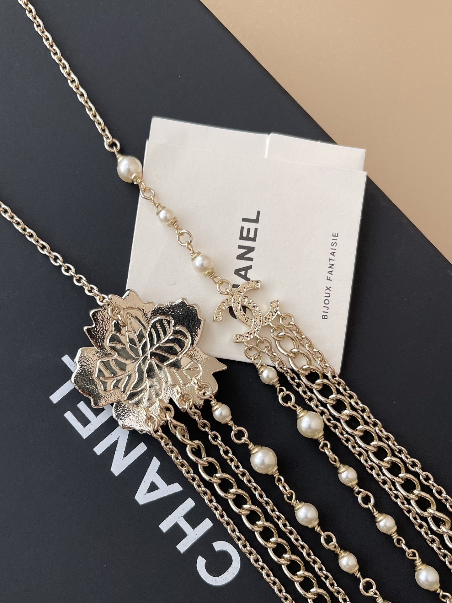 Chanel Luxury Multi-Strand Pearl & Resin Flower Long Necklace