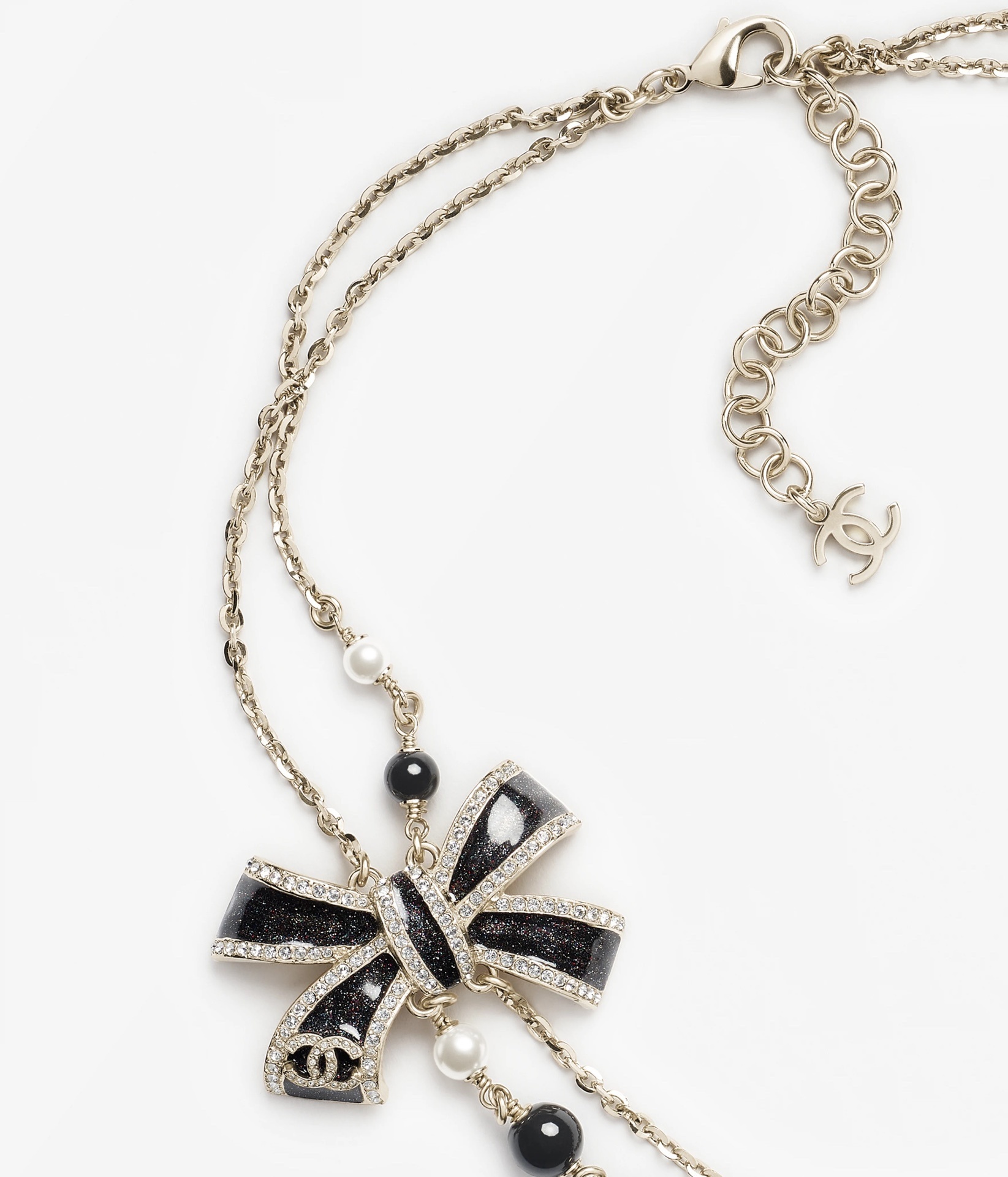 Chanel 2025/26 FW Black Bow Necklace with Glass Pearls & Crystals