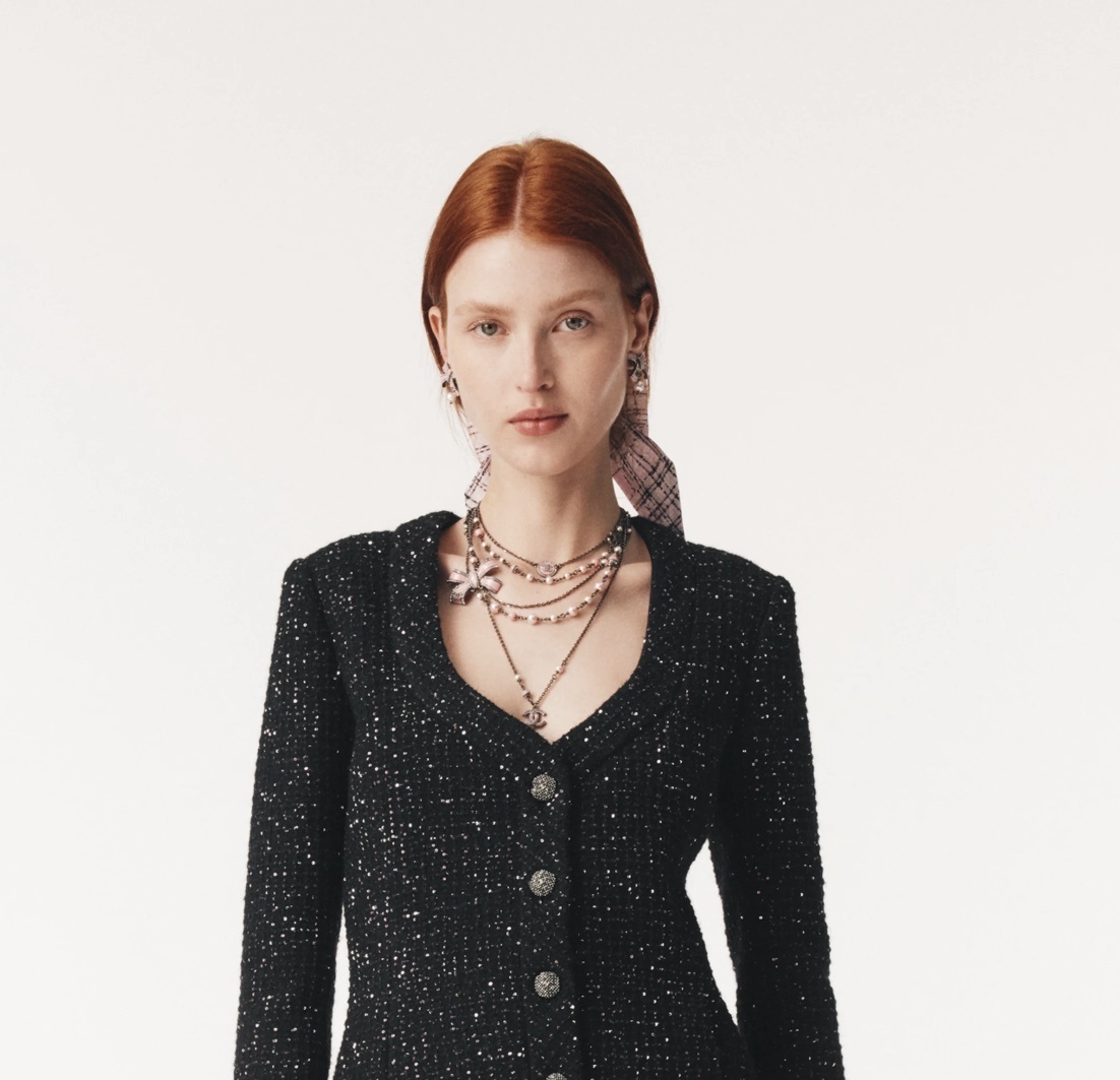 Chanel Fall/Winter 2025/26 Pink Bow & Pearl Double Strand Necklace