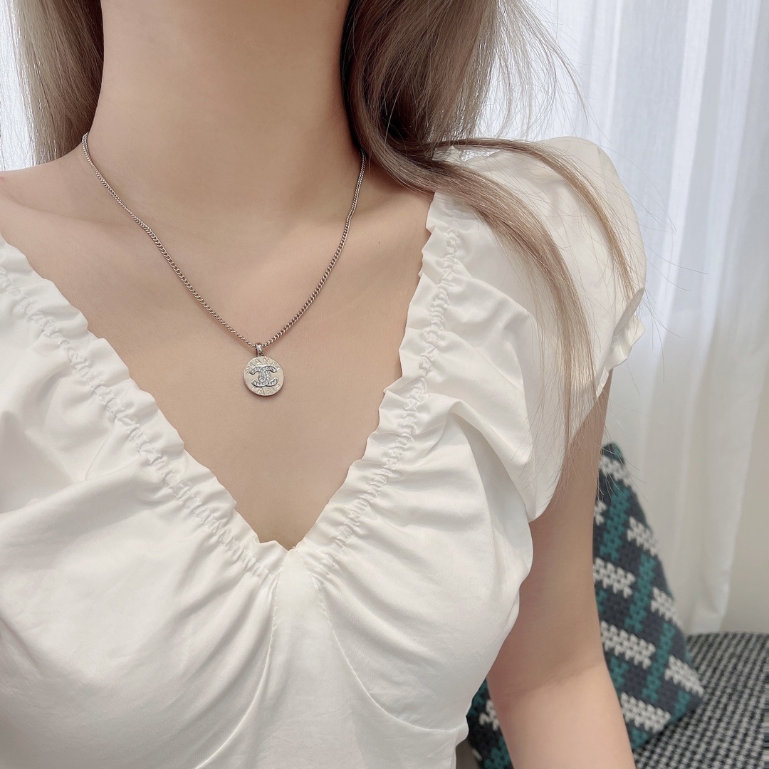 Chanel Paris Gold Coin Necklace with Crystal CC Logo Pendant