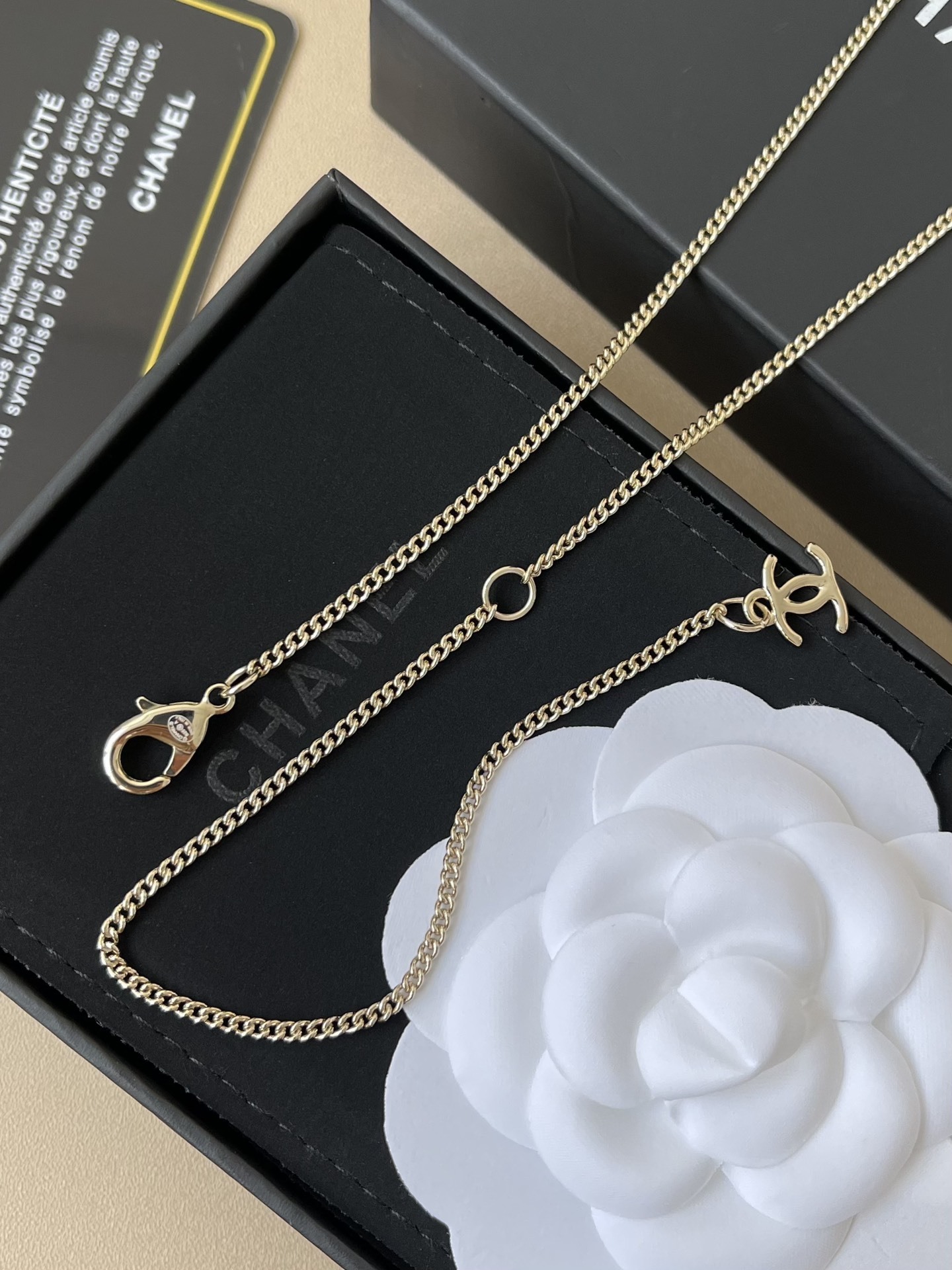 Chanel Paris Gold Coin Necklace with Crystal CC Logo Pendant