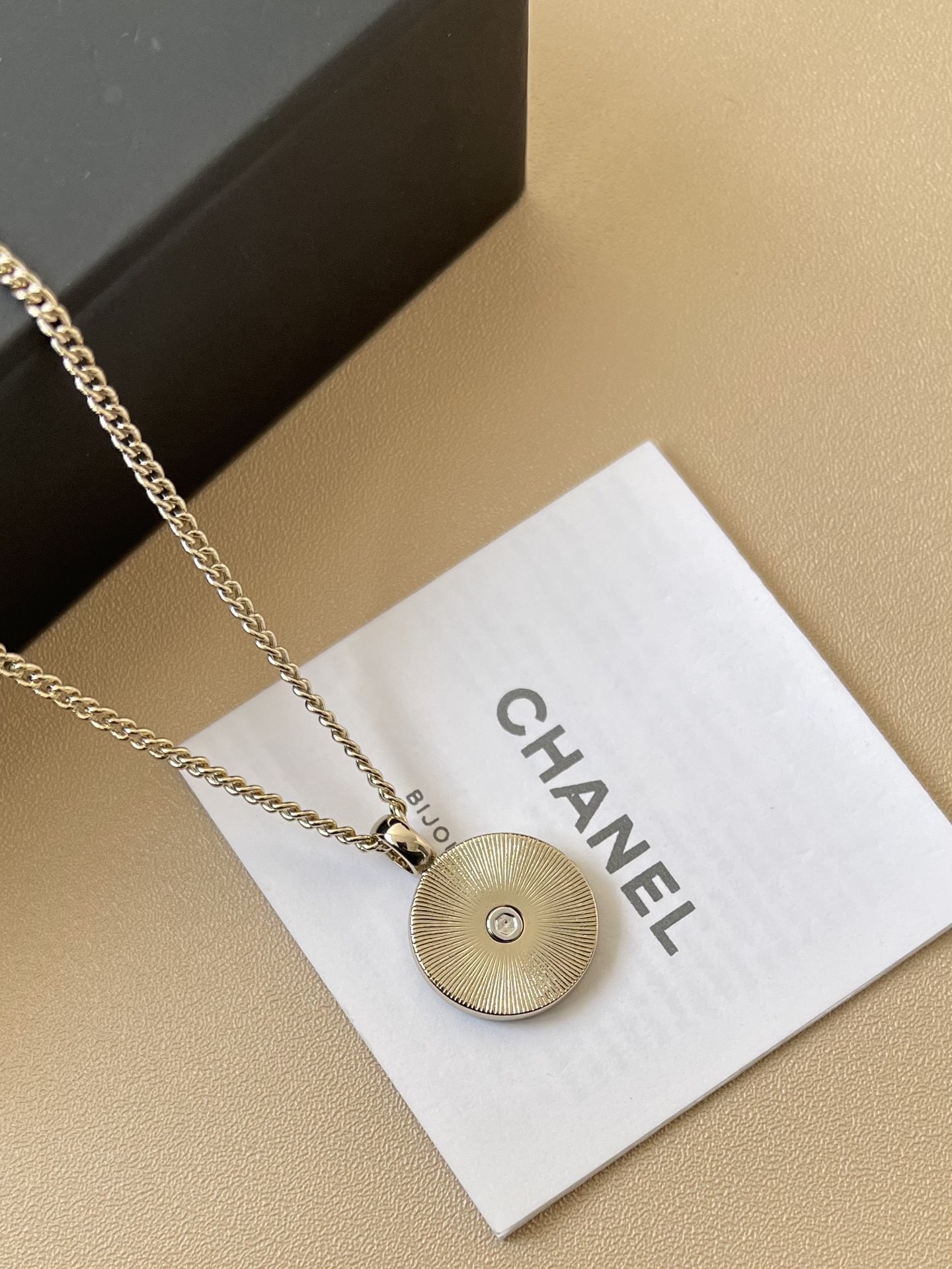 Chanel Paris Gold Coin Necklace with Crystal CC Logo Pendant