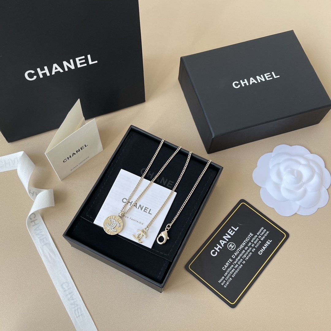 Chanel Paris Gold Coin Necklace with Crystal CC Logo Pendant