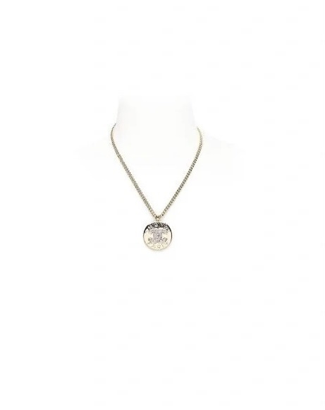 Chanel Paris Gold Coin Necklace with Crystal CC Logo Pendant