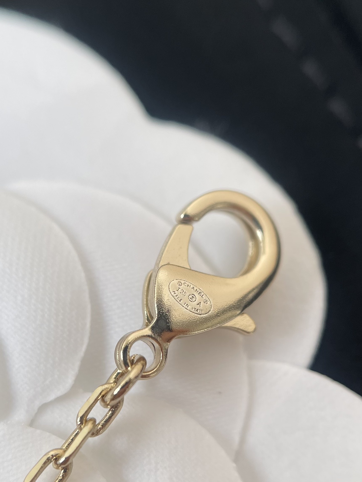 Chanel Gold Camellia CC Logo Necklace with Crystal Teardrops