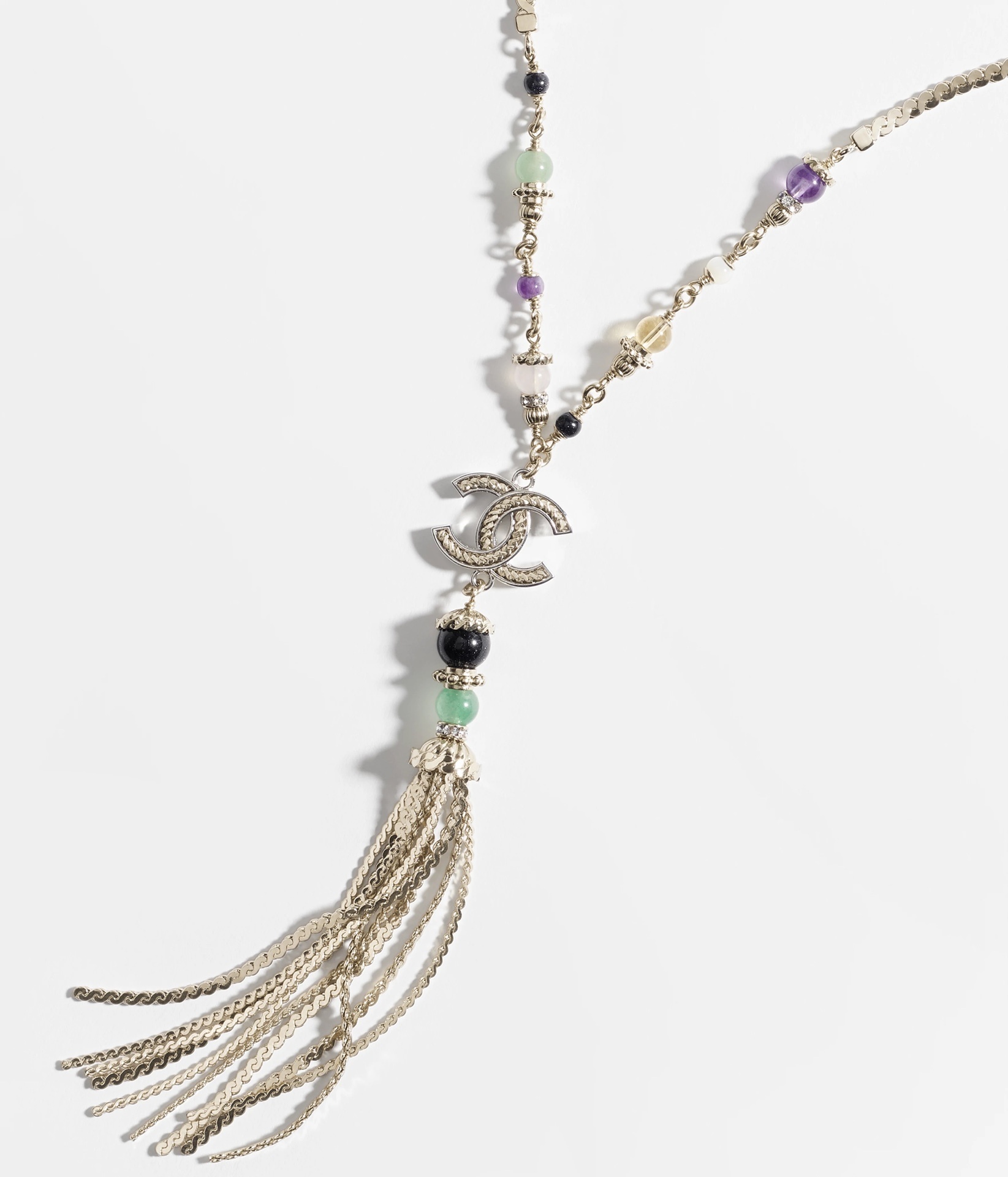 Chanel 2024/25 Long Tassel Necklace with CC Logo & Gemstones