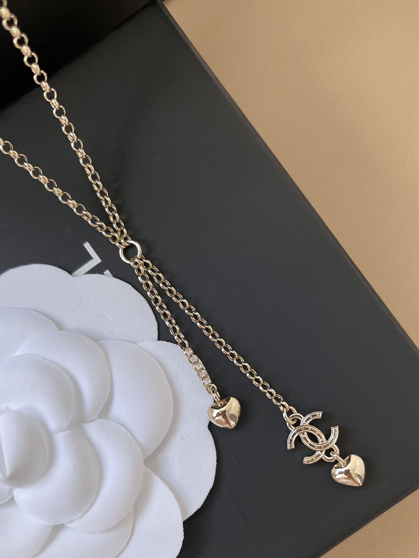 Chanel CC Logo Heart Crystal Y-Necklace in Gold Tone Luxury