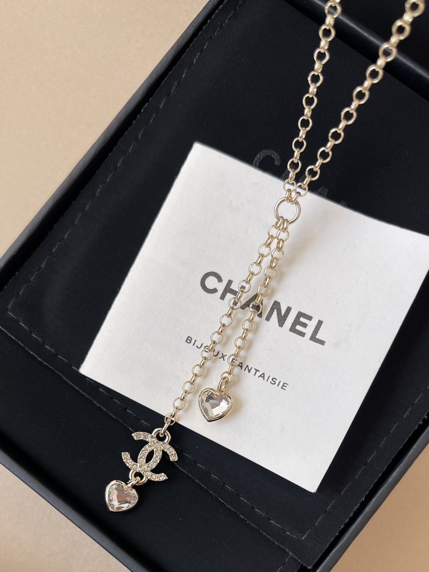 Chanel CC Logo Heart Crystal Y-Necklace in Gold Tone Luxury